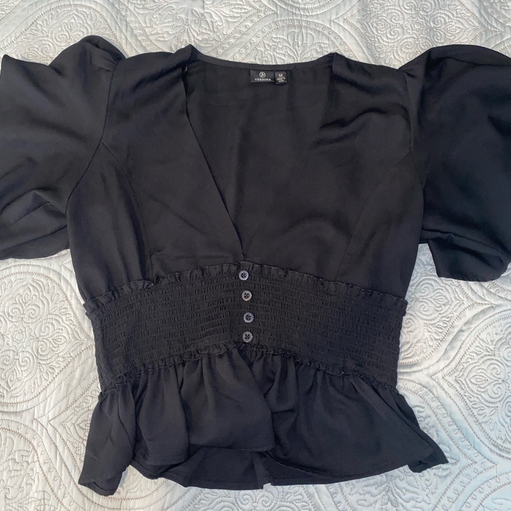 Black Low Cut Flouncy Blouse